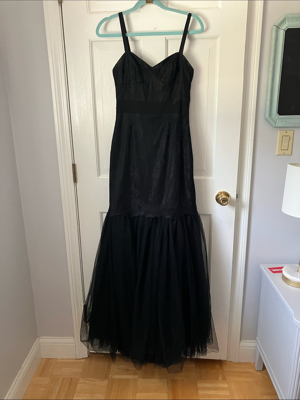 Marchesa Black Lace & Tulle Mermaid Formal long Dress Pearl Georgina Chapman